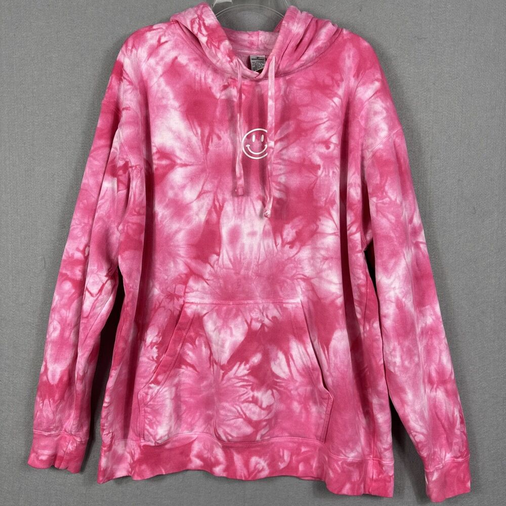 Independent Trading Company Hoodie Unisex XL Pink Tie Dye Smiley Face Hippy Fun